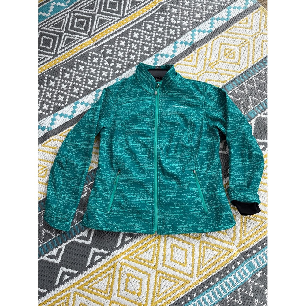 Eddie Bauer Womens Teal Green Geometric Print Fleece Lined Softshell Jacket L